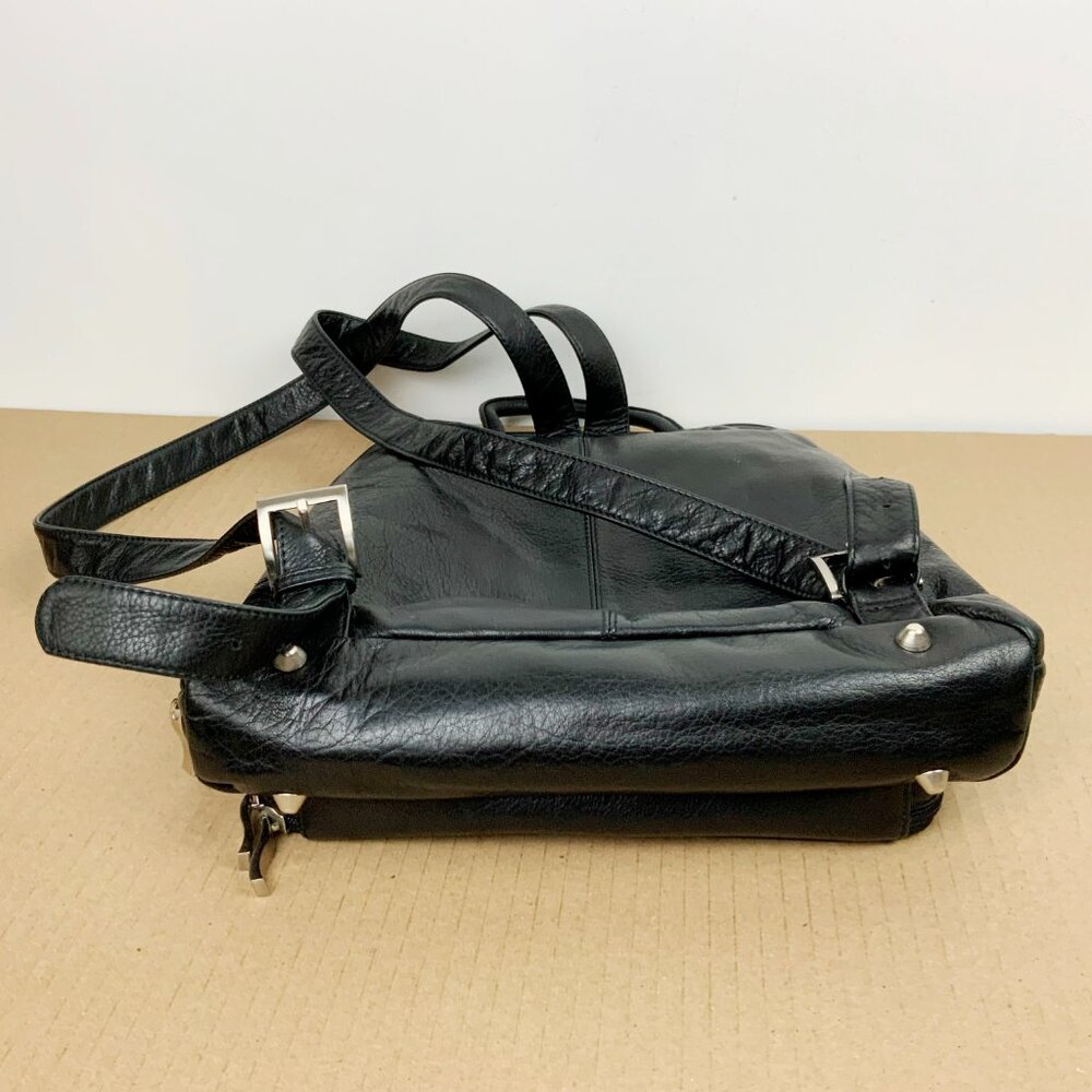 Genuine Leather Medium Black Backpack Organizer Business Travel - Picture 15 of 16